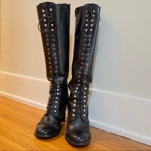 Charles David Knee High Lace Up Griot Leather Boot